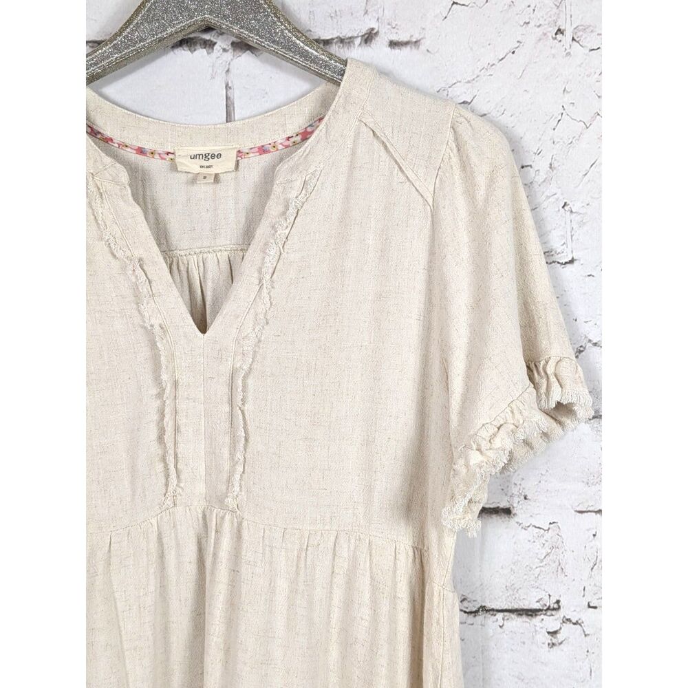 UMGEE Peasant Babydoll Dress Ecru Boho Shabby Cottage Linen-Blend Summer Small - Picture 3 of 7